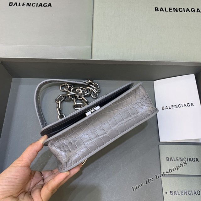 Balenciaga專櫃爆款小號鱷魚深灰肩背包 巴黎世家新款Gossip bag斜挎包 fyj1318